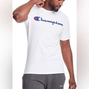 Champion Men's White T-Shirt, Cotton Midweight Men's Crewneck Tee